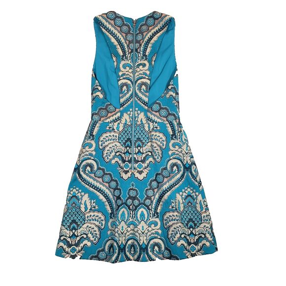 Alice + Olivia Sz 2 Natalee Jacquard Racerback A-Line Dress Turquoise Peacock - Picture 2 of 9
